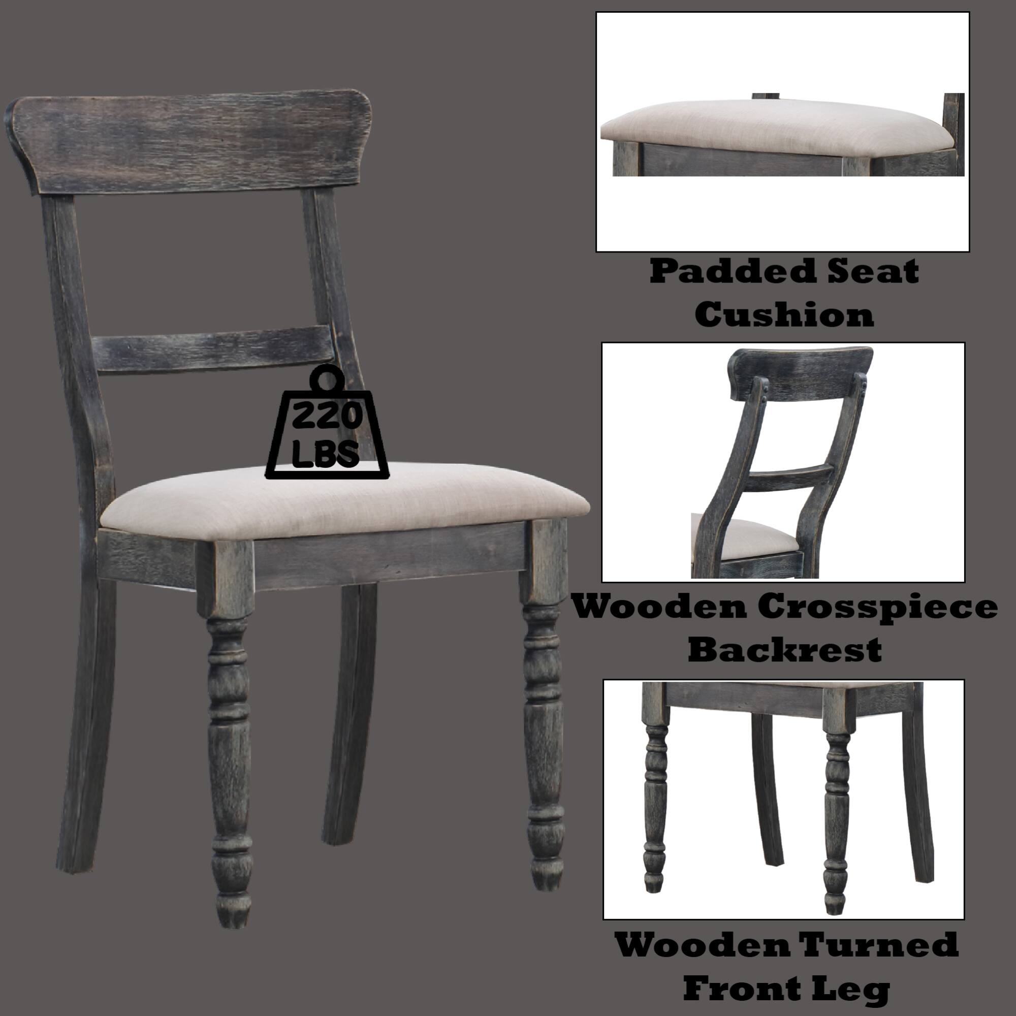 - Padded Seat Cushion
- Wooden Crosspiece Backrest
- Wooden Turned Front Leg
- 220 LBS