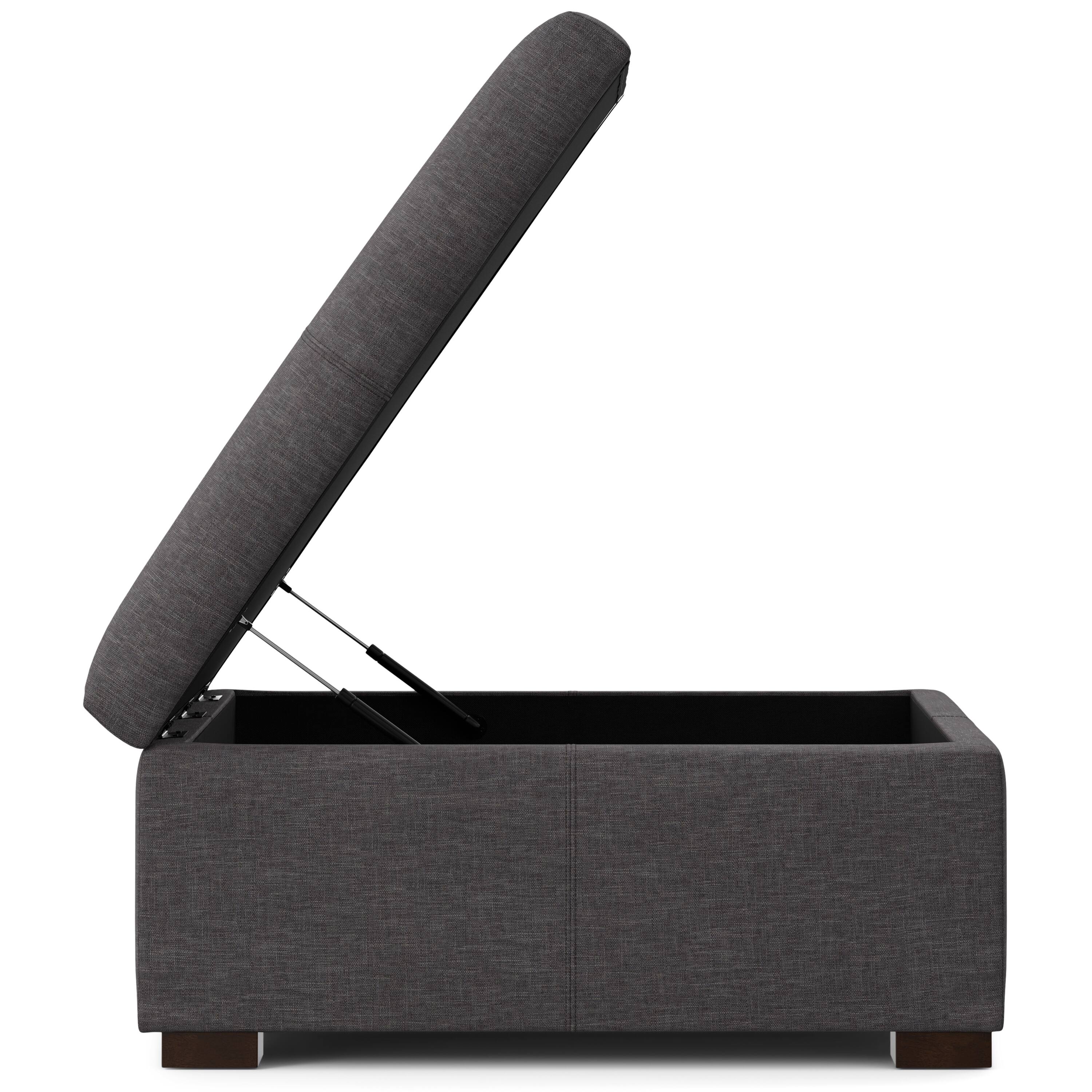 Alt View 4. Simpli Home - Gabbie 36 inch Wide Square Coffee Table Storage Ottoman in Slate Grey Polyester Linen - Slate Grey.