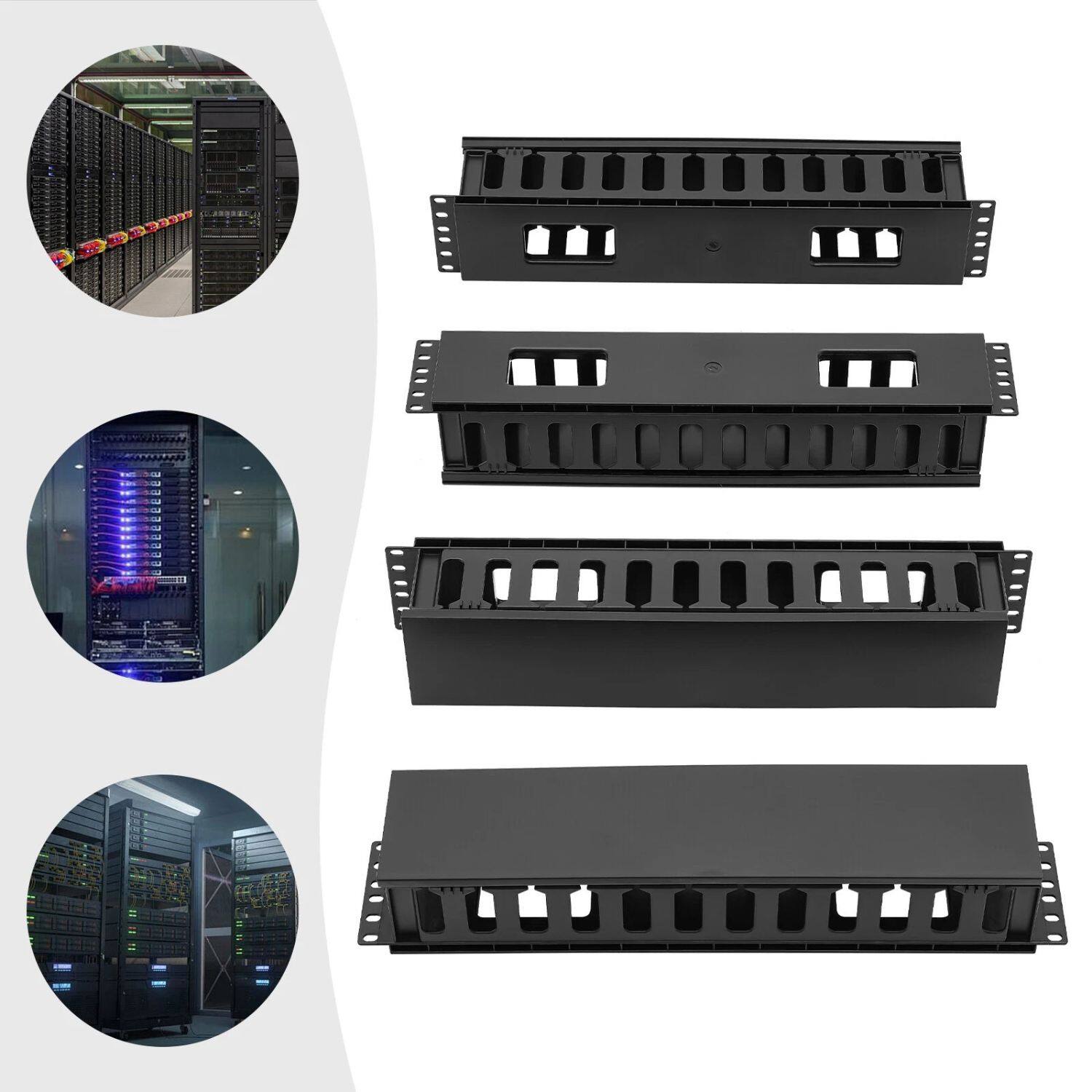 Angle. Stock Preferred - 4-Pack Horizontal Rack Mount Cable Management Organize - Black.
