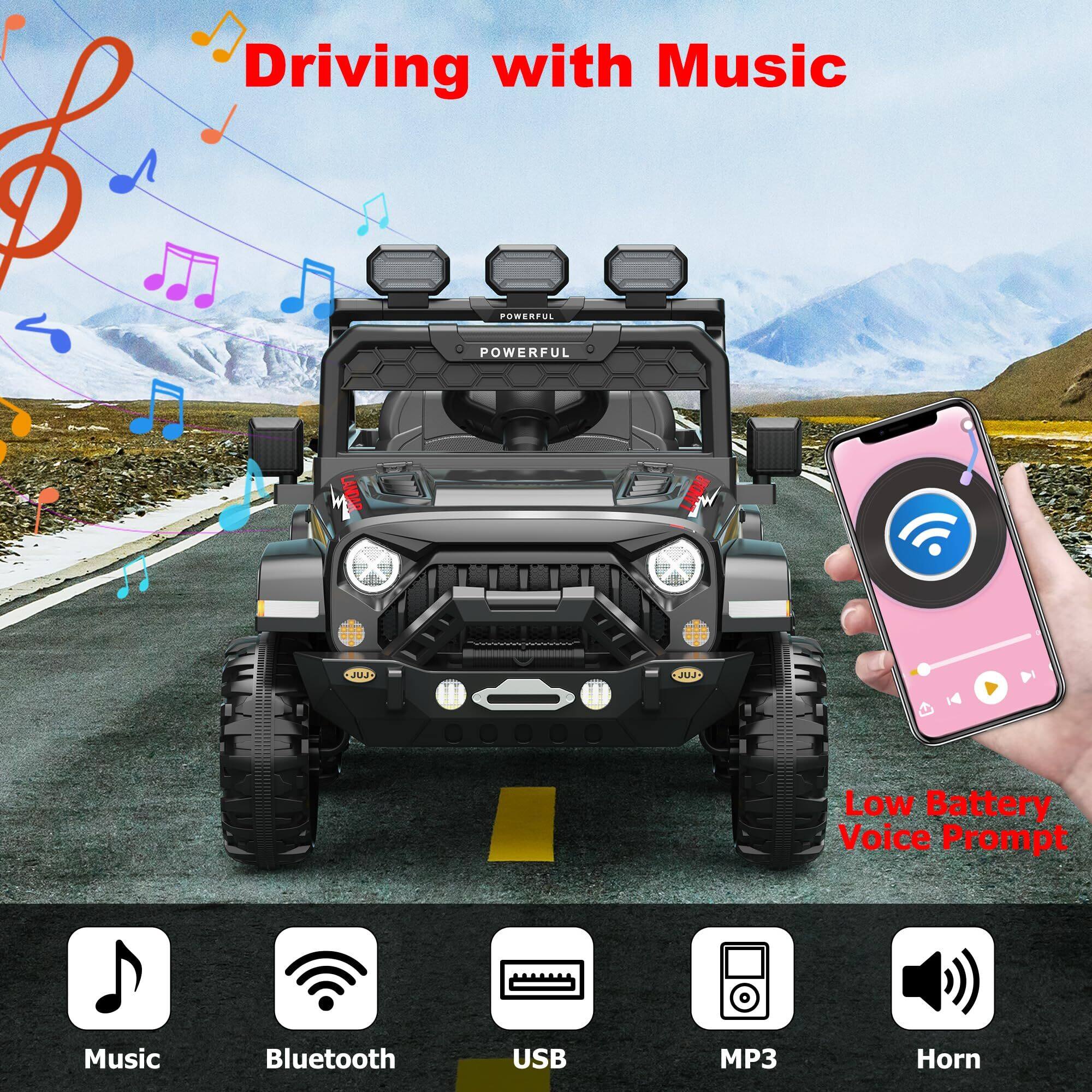 Driving with Music

- Music
- Bluetooth
- USB
- MP3
- Horn

Low Battery Voice Prompt