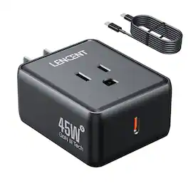 LENCENT - LENCEN 45W Portable Power Adapter US 3 Prong Plug USB Wall Charger with 1 USB for Home Office - Black
