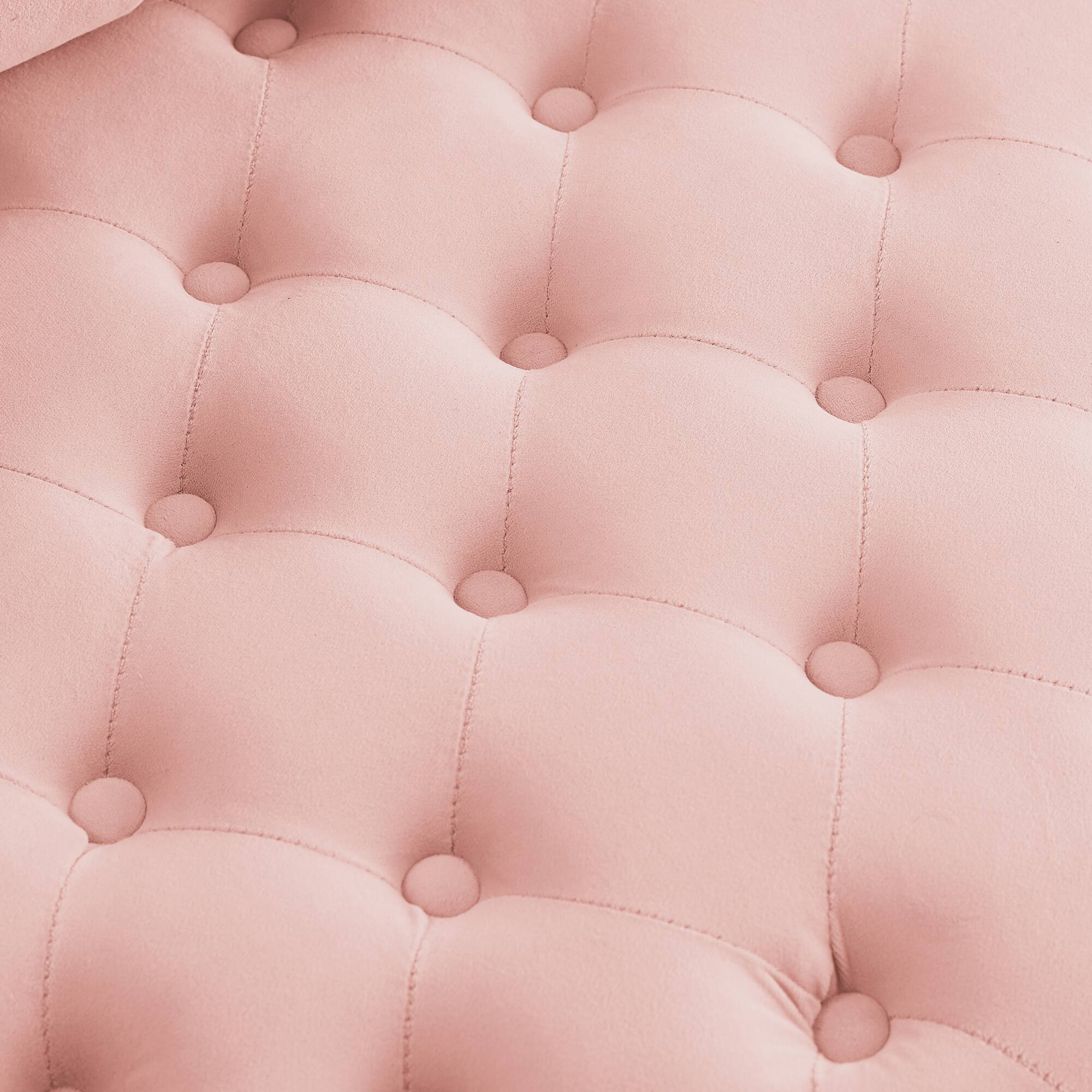 Alt View 4. Trinkets Crazed - Velvet Upholstered Swivel Chair for Living Room, with Button Tufted Design and Movable Wheels, Including 3 Pillows - Pink.