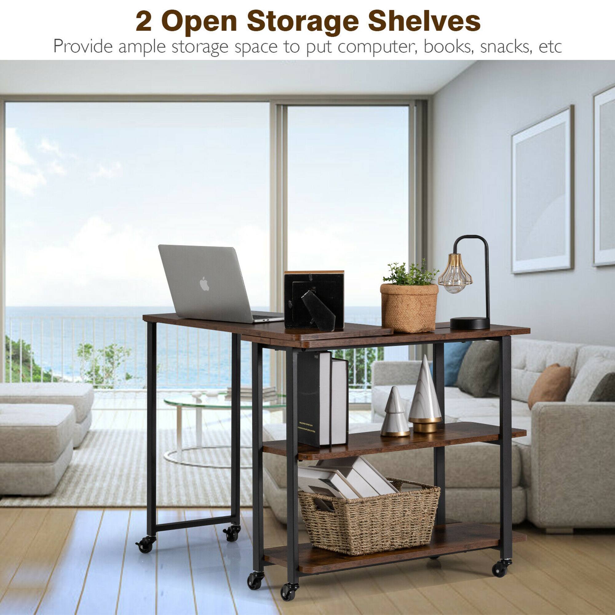 2 Open Storage Shelves  
Provide ample storage space to put computer, books, snacks, etc