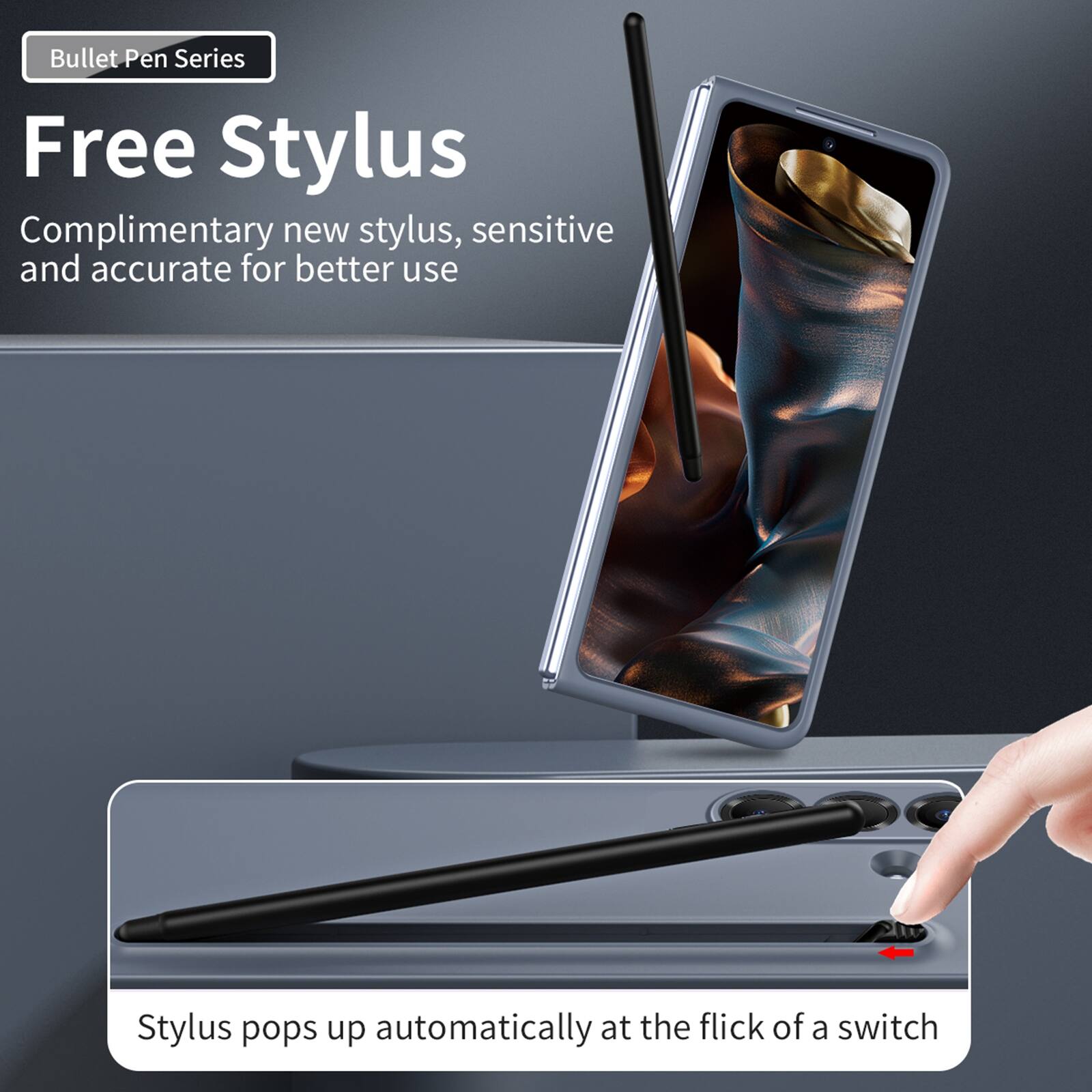 Bullet Pen Series

Free Stylus

Complimentary new stylus, sensitive and accurate for better use

Stylus pops up automatically at the flick of a switch