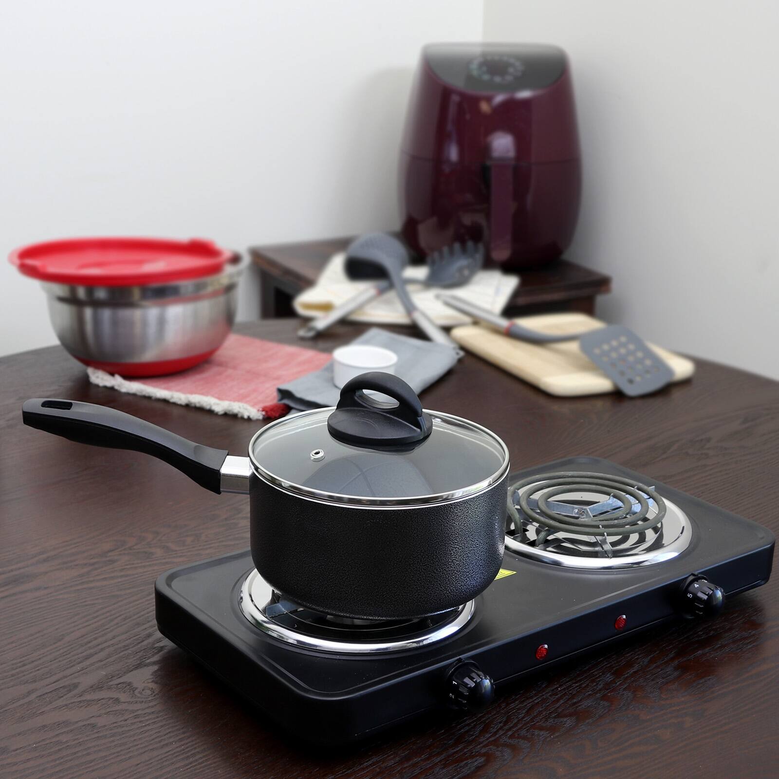 Alt View 3. Oster - Oster Clairborne 2.5 Quart Aluminum Sauce Pan with Lid in Charcoal Grey - Dark Gray.