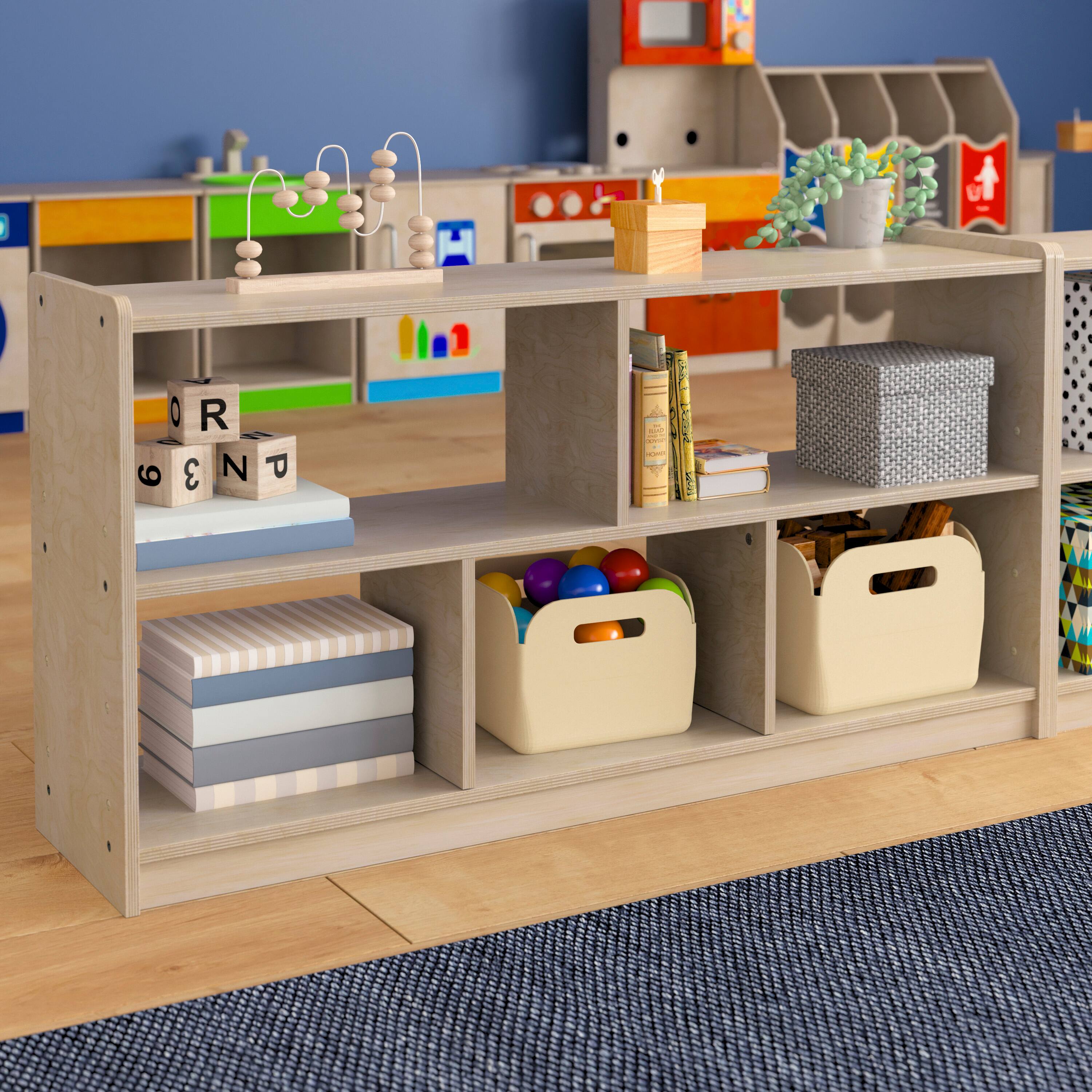 Alt View 2. Flash Furniture - Bright Beginnings Extra Wide 5-Section Modular Wooden Classroom Open Storage Unit with Kid-Friendly Design - Natural.