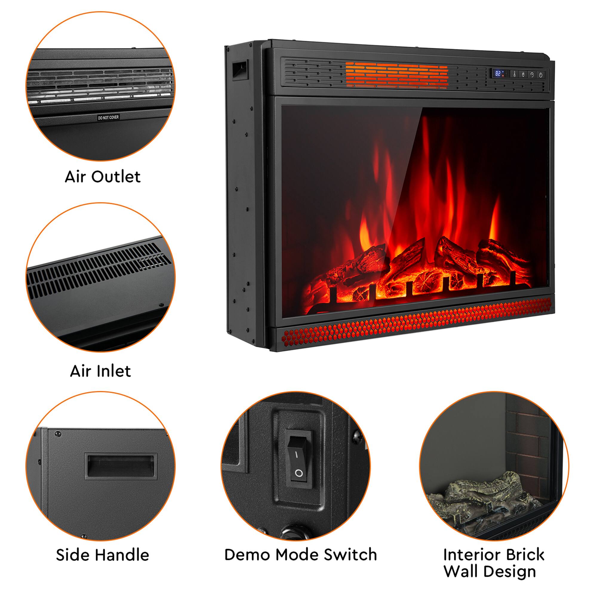 - Air Outlet
- Air Inlet
- Side Handle
- Demo Mode Switch
- Interior Brick Wall Design