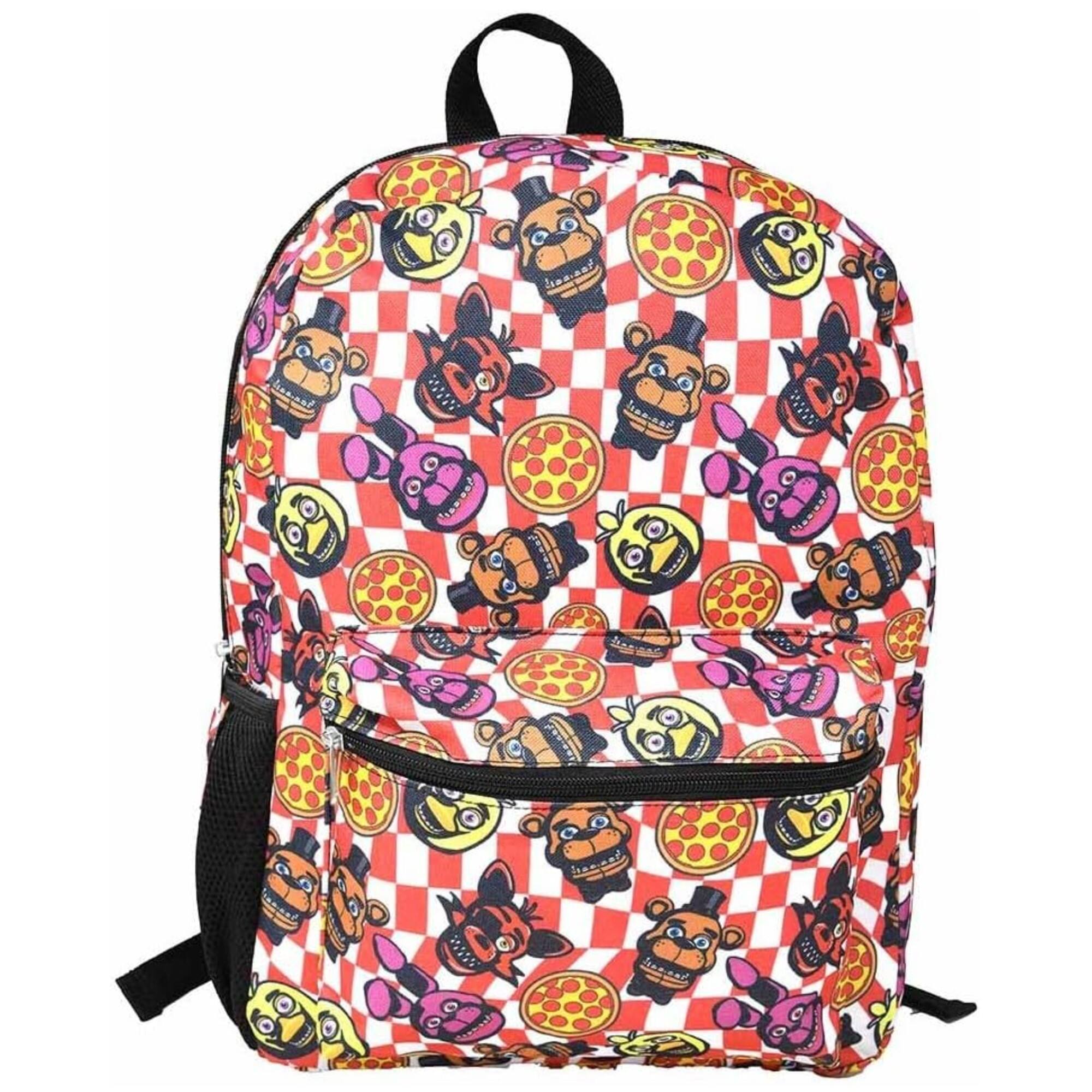 Alt View 1. Disney - Five Nights at Freddy's 16" Red Checkered with Pizza Nylon School Backpack for Kids, with a front Pocket - Assorted Pre-Pack.