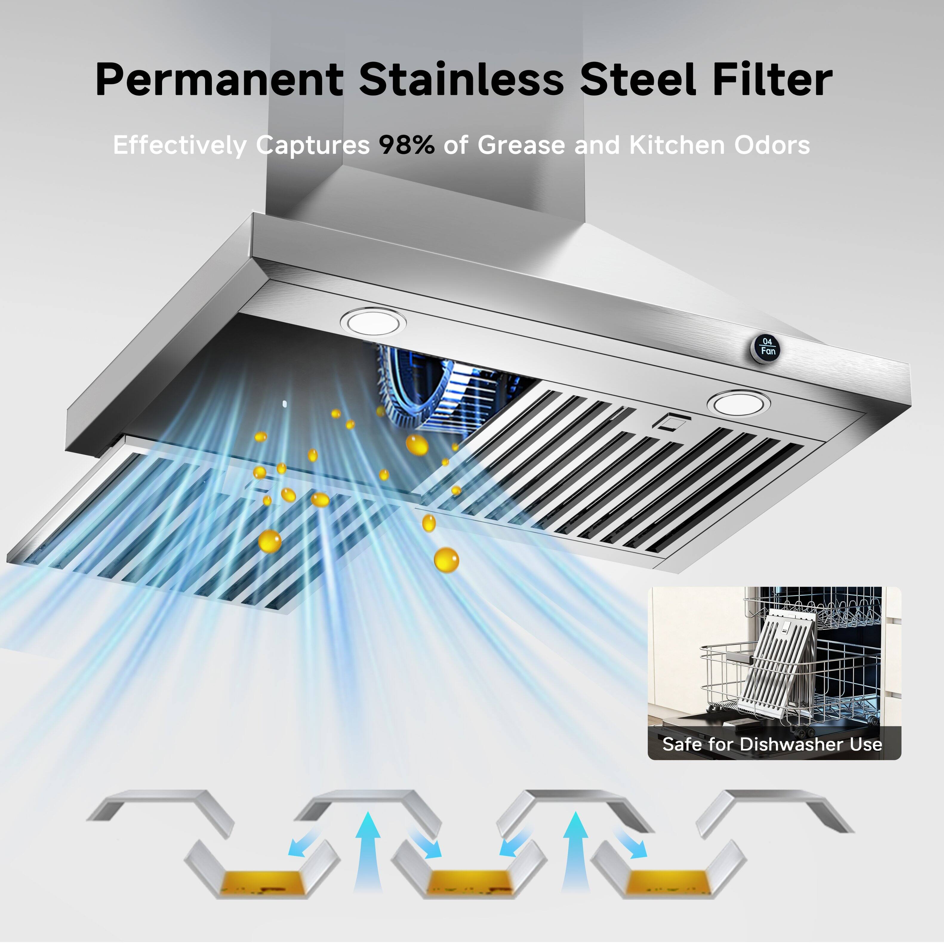 Permanent Stainless Steel Filter  
Effectively Captures 98% of Grease and Kitchen Odors  
04 Fan  
Safe for Dishwasher Use