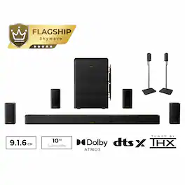 Ultimea - Skywave Series 9.1.6 Wireless Sound Bar, 10" Subs, THX-Tuned, Dolby Atmos, DTS:X, 18Hz Low Frequency, 1500W + Steady 400 - Black