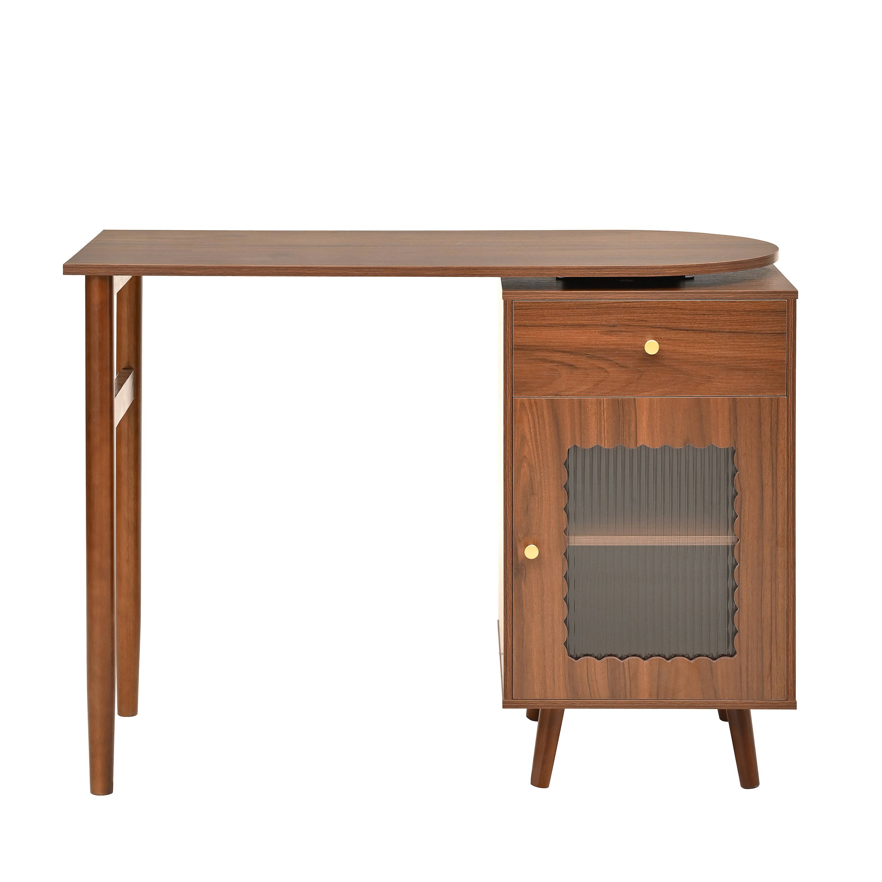 Alt View 10. Tiramisubest - Computer Desk with 90°Rotating Desktop,43x70 Inch Office Desk with Storage Drawer and Cabinets,Gaming Desk with Shelves - Walnut.