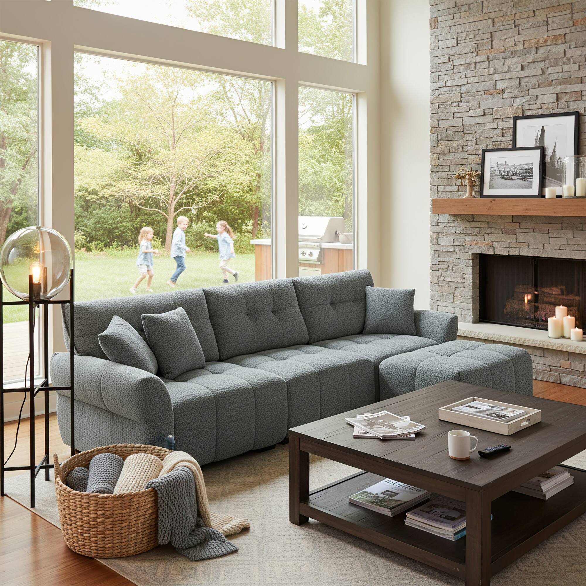 Left. Homsee - Modern L-Shaped Sectional Sofa Couch  4-Seater Living Room Furniture Comfortable Cushions Durable Wood Frame - Gray.