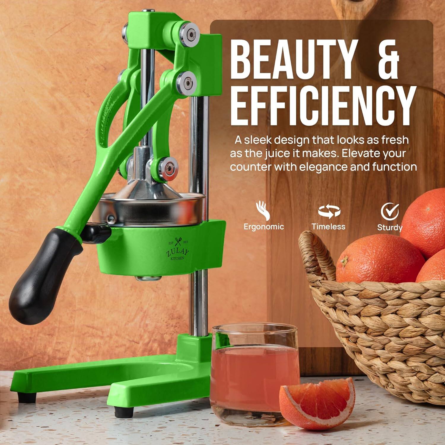BEAUTY & EFFICIENCY

A sleek design that looks as fresh as the juice it makes. Elevate your counter with elegance and function

Ergonomic
Timeless
Sturdy

at ZULAY