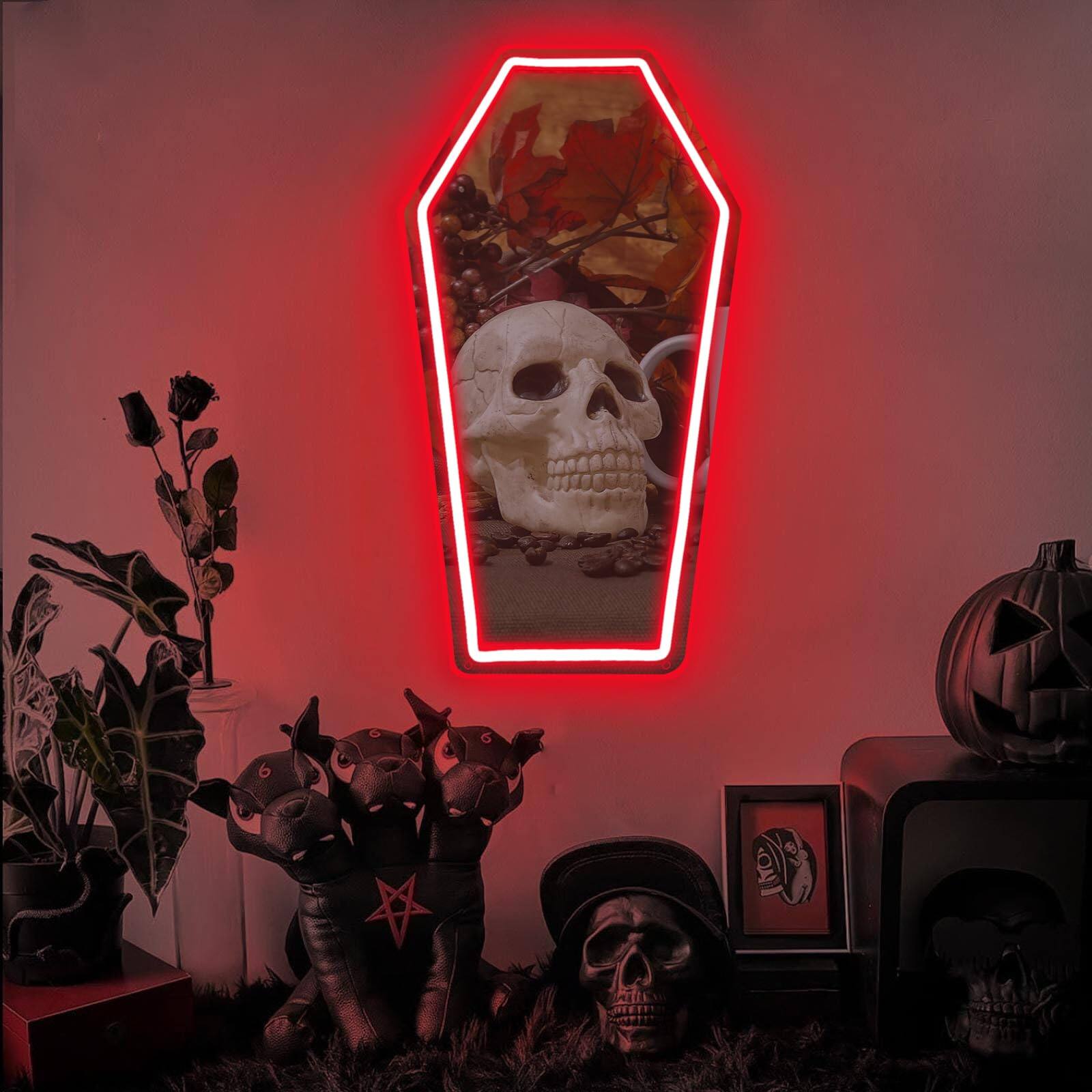 Left. Cedar Assembly - Coffin Mirror Neon Sign Signs For Wall Decor Goth Gift Lovers Make-up Whimsical Home 17" 9 44" Unique - Gothic Window Mirror.