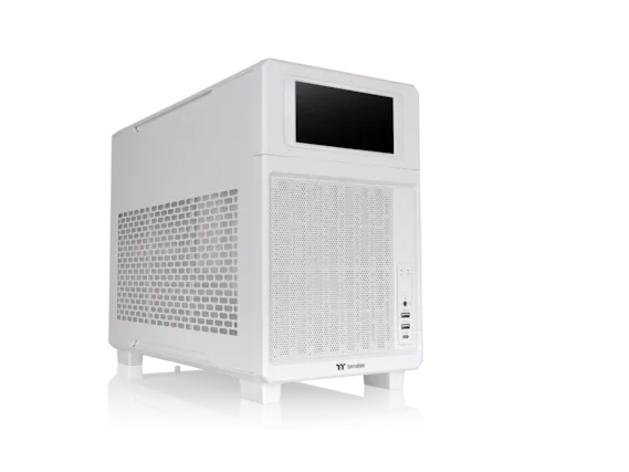 Front. Thermaltake - Thermaltake TR200; 6.0" LCD; Micro Chassis; mATX/mITX; 360mm Rad; 365mm GPU; 258mm PSU; 175mm AIO; 1x120mm Fan - Snow.