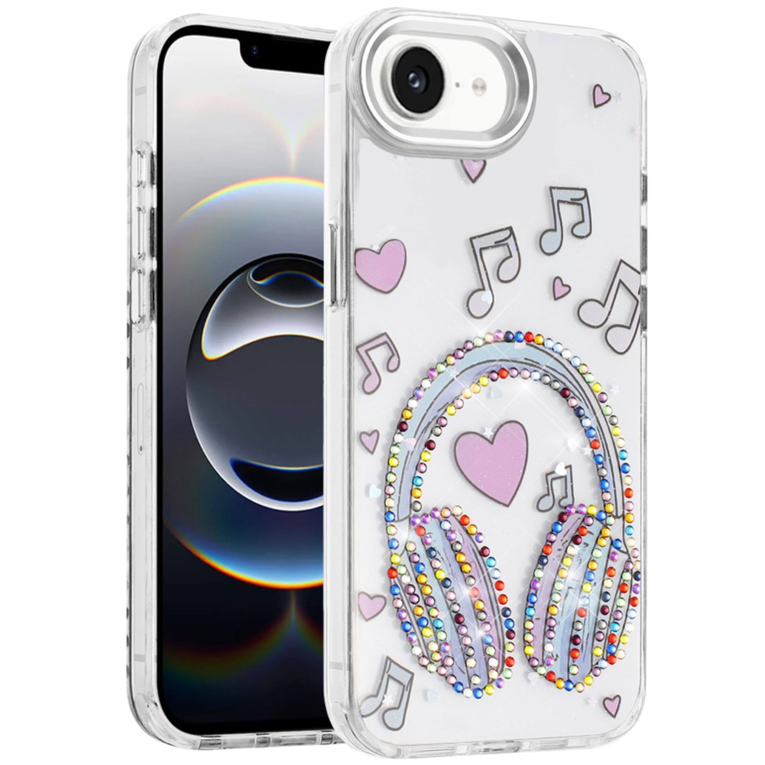 Left. Kitcheniva - Elegant Epoxy Crystal Jewel Decorative Case With Tempered Glass For iPhone 16e/17e G - Multicolor.