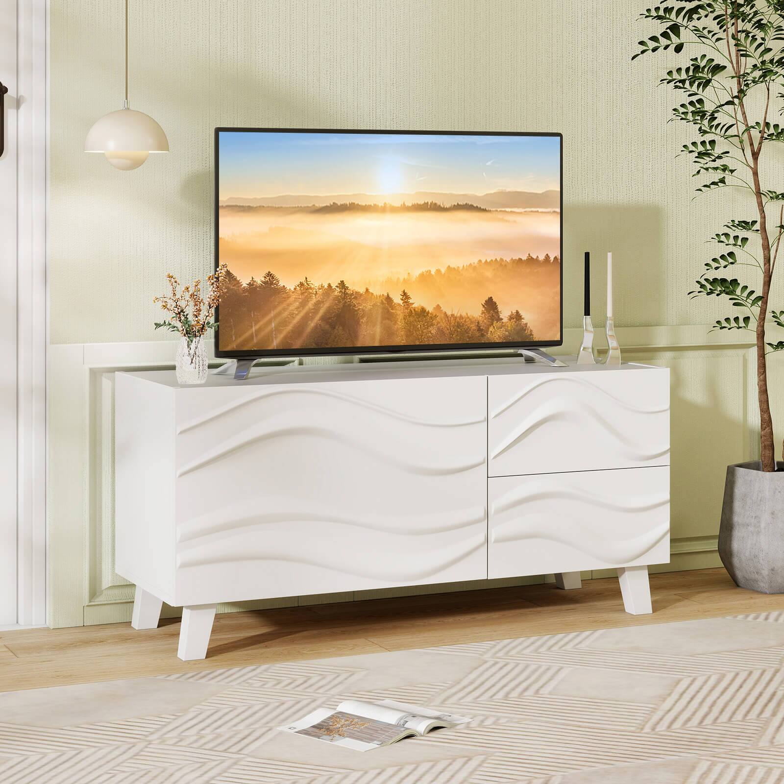Alt View 1. Costway - Costway 38" TV Stand for 44-Inch TV with DrawersEngraved Media Console Cabinet White - White.