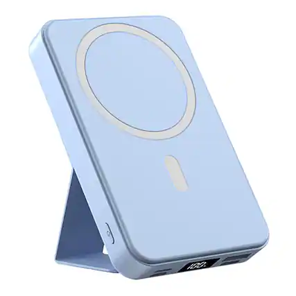 Front. Alpha Digital - 10,000mAh Portable Magnetic Wireless Charge Power Bank with Phone Stand - Blue.