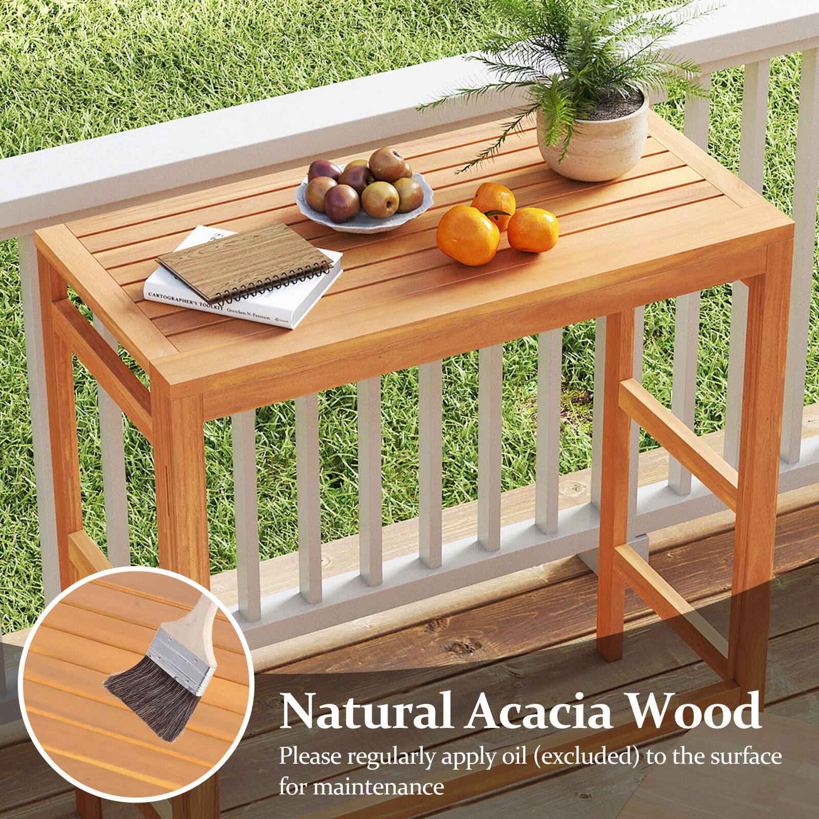 Natural Acacia Wood  
Please regularly apply oil (excluded) to the surface for maintenance