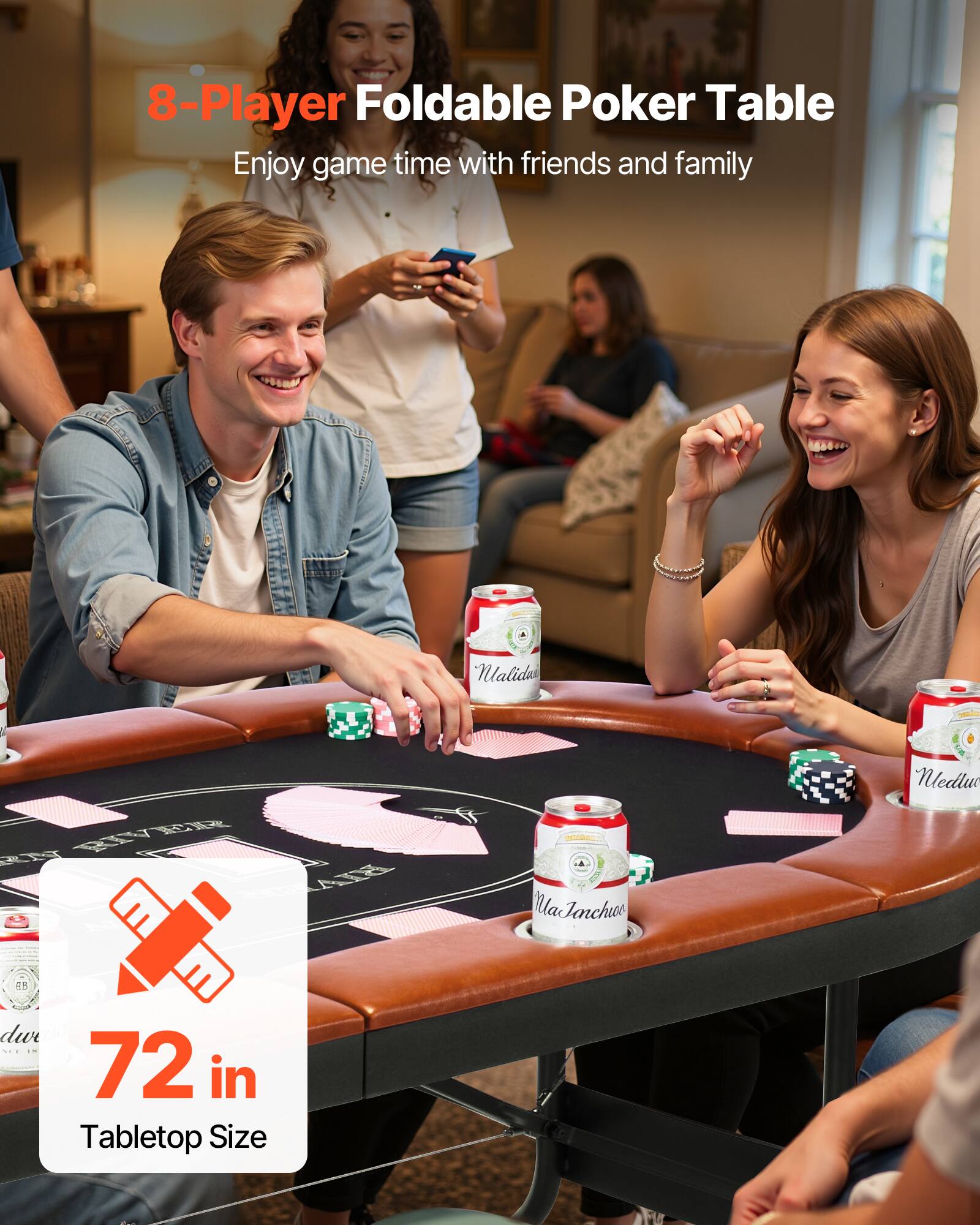 8-Player Foldable Poker Table  
Enjoy game time with friends and family  

72 in Tabletop Size