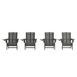 Emma + Oliver - Haley Set of 4 Adirondack Chairs with Cup Holders, Weather Resistant HDPE Adirondack Chairs - Gray