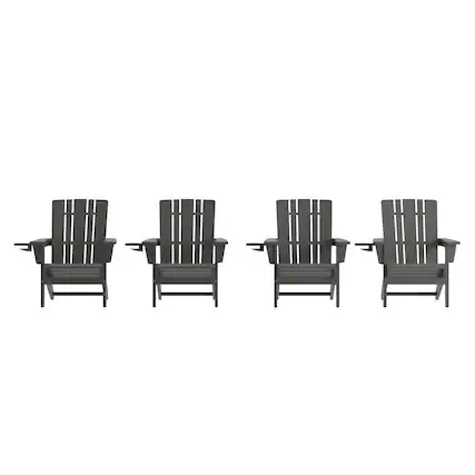 Front. Emma + Oliver - Haley Set of 4 Adirondack Chairs with Cup Holders, Weather Resistant HDPE Adirondack Chairs - Gray.