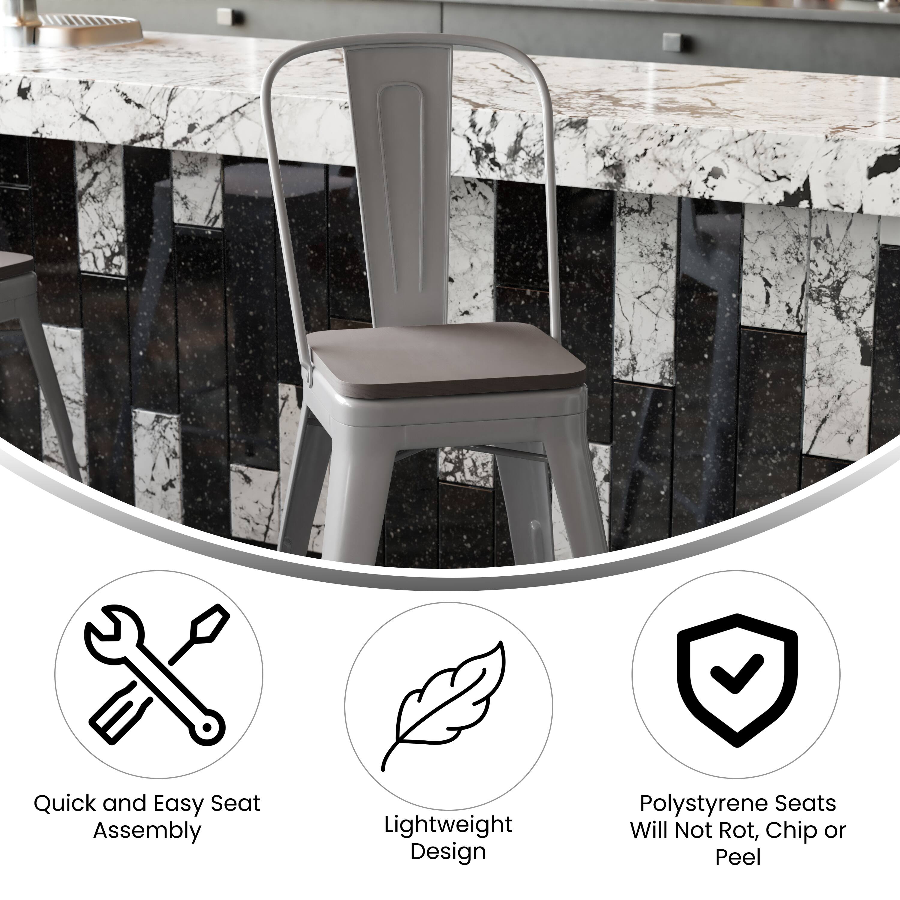Quick and Easy Seat Assembly  
Lightweight Design  
Polystyrene Seats Will Not Rot, Chip or Peel