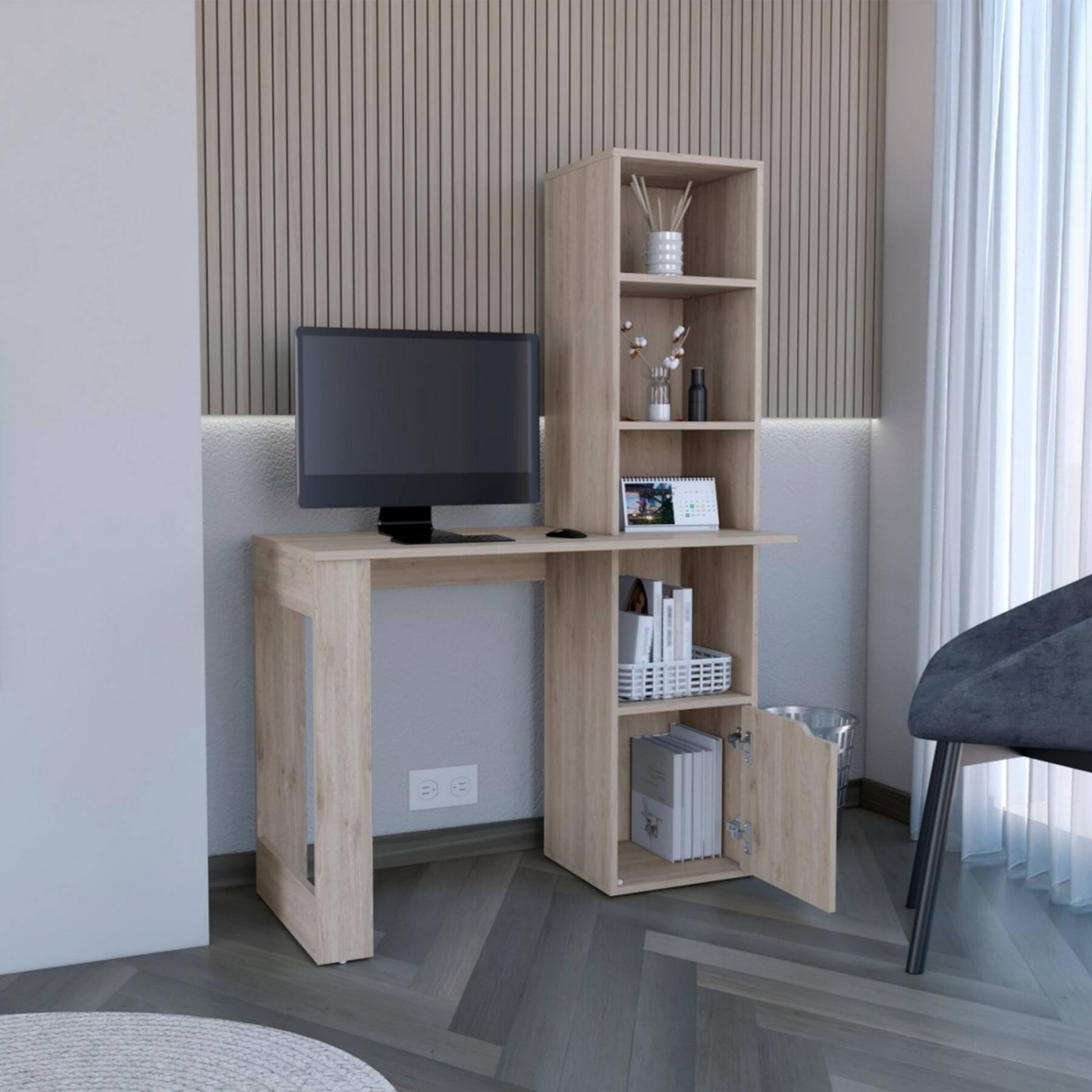 Alt View 10. Glintex - Computer Desk with Interlocking System, Pre-Drilled Holes, Durable Wood, Easy Assembly and DIY-Friendly Design - Gray.