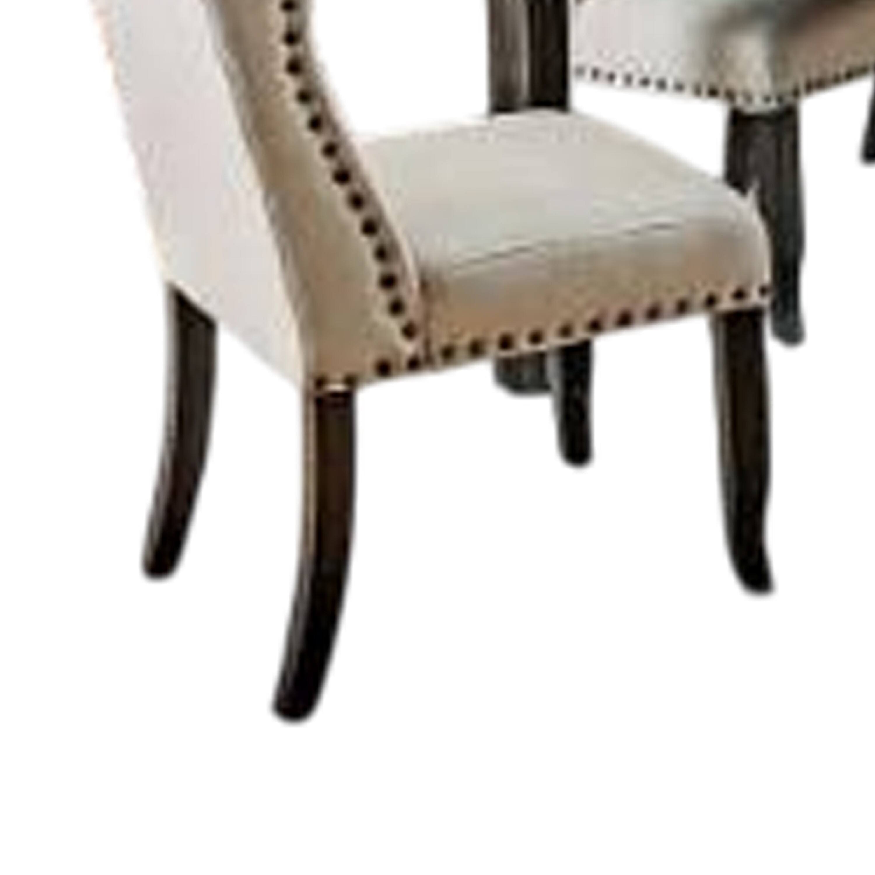 Alt View 3. Manhattan Lane - Bega 7pc Dining Table and Wingback Chair Set, Beige Linen, Black Wood - Black, Beige.