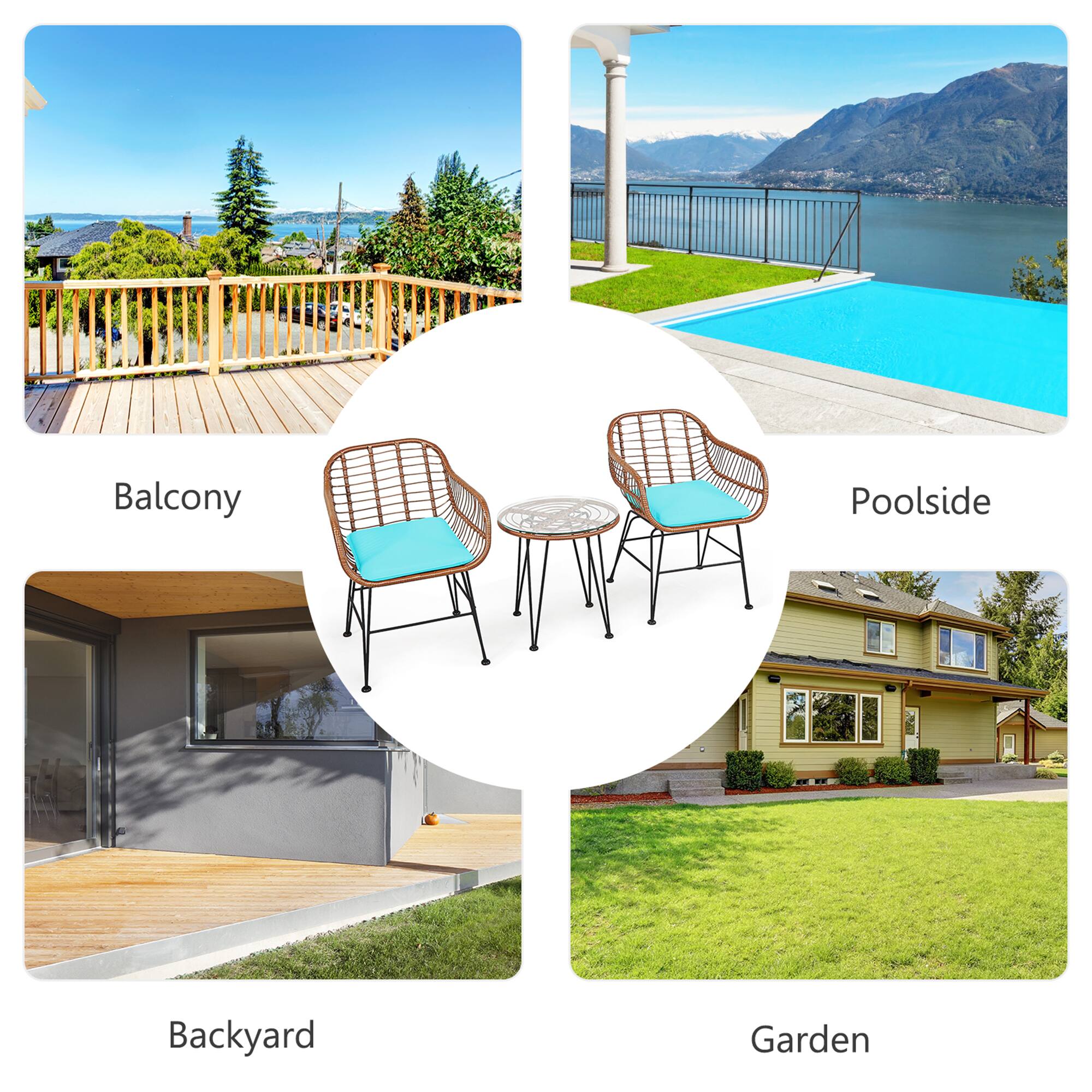 Balcony  
Poolsides  
Backyard  
Garden