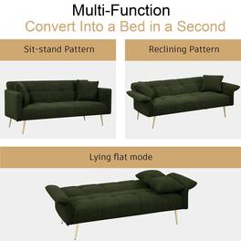Roomtec - 70.1 inch futon sofa bed convertible double sofa bed with folding armrests for living rooms and small Spaces - Green