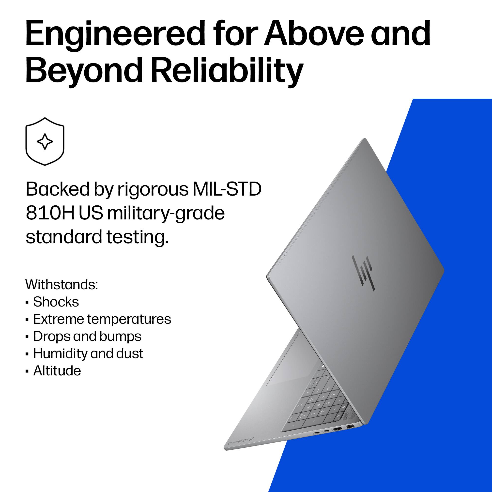 Engineered for Above and Beyond Reliability

Backed by rigorous MIL-STD 810H US military-grade standard testing.

Withstands:
- Shocks
- Extreme temperatures
- Drops and bumps
- Humidity and dust
- Altitude