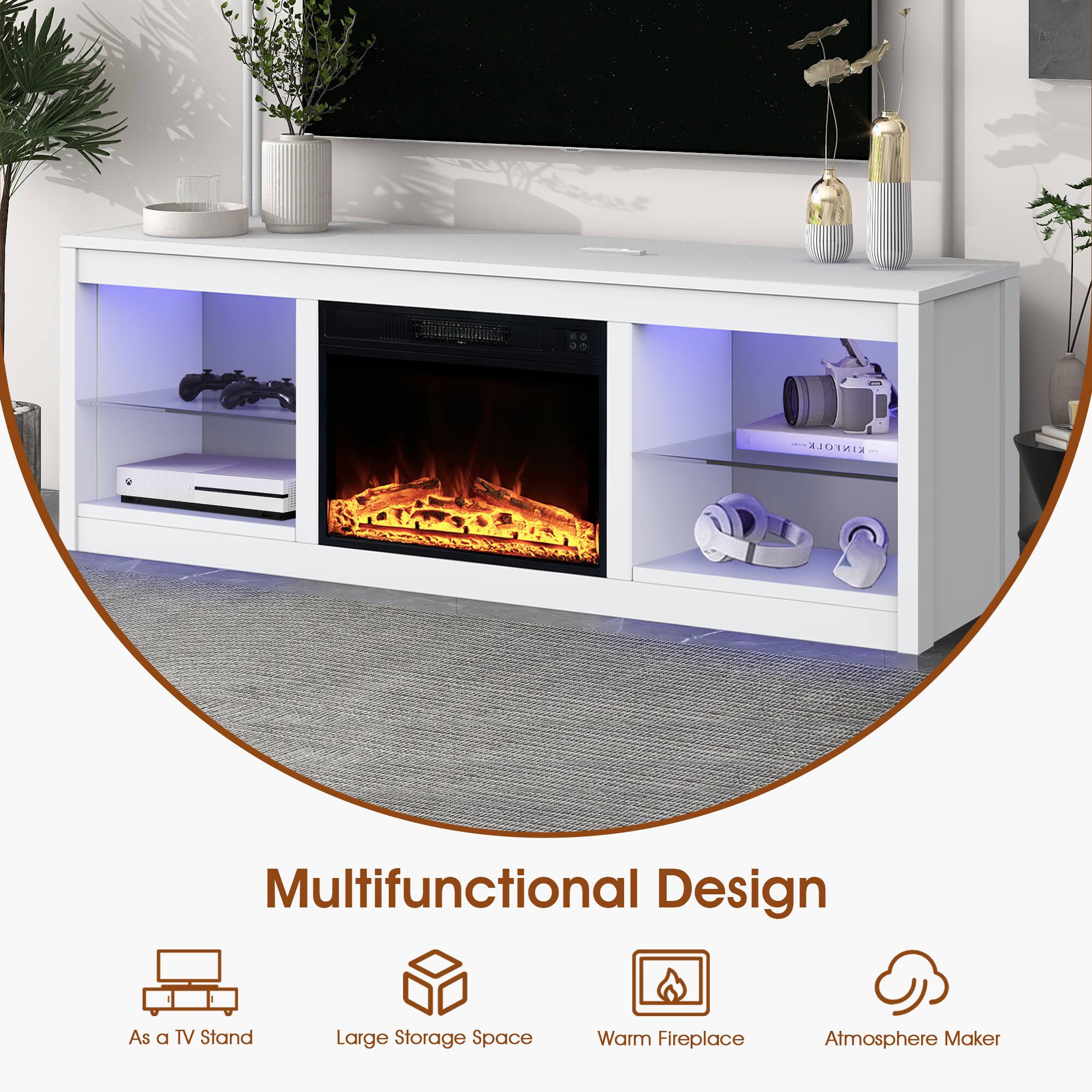 KINFOLK Multifunctional Design  
As a TV Stand  
Large Storage Space  
Warm Fireplace  
Atmosphere Maker