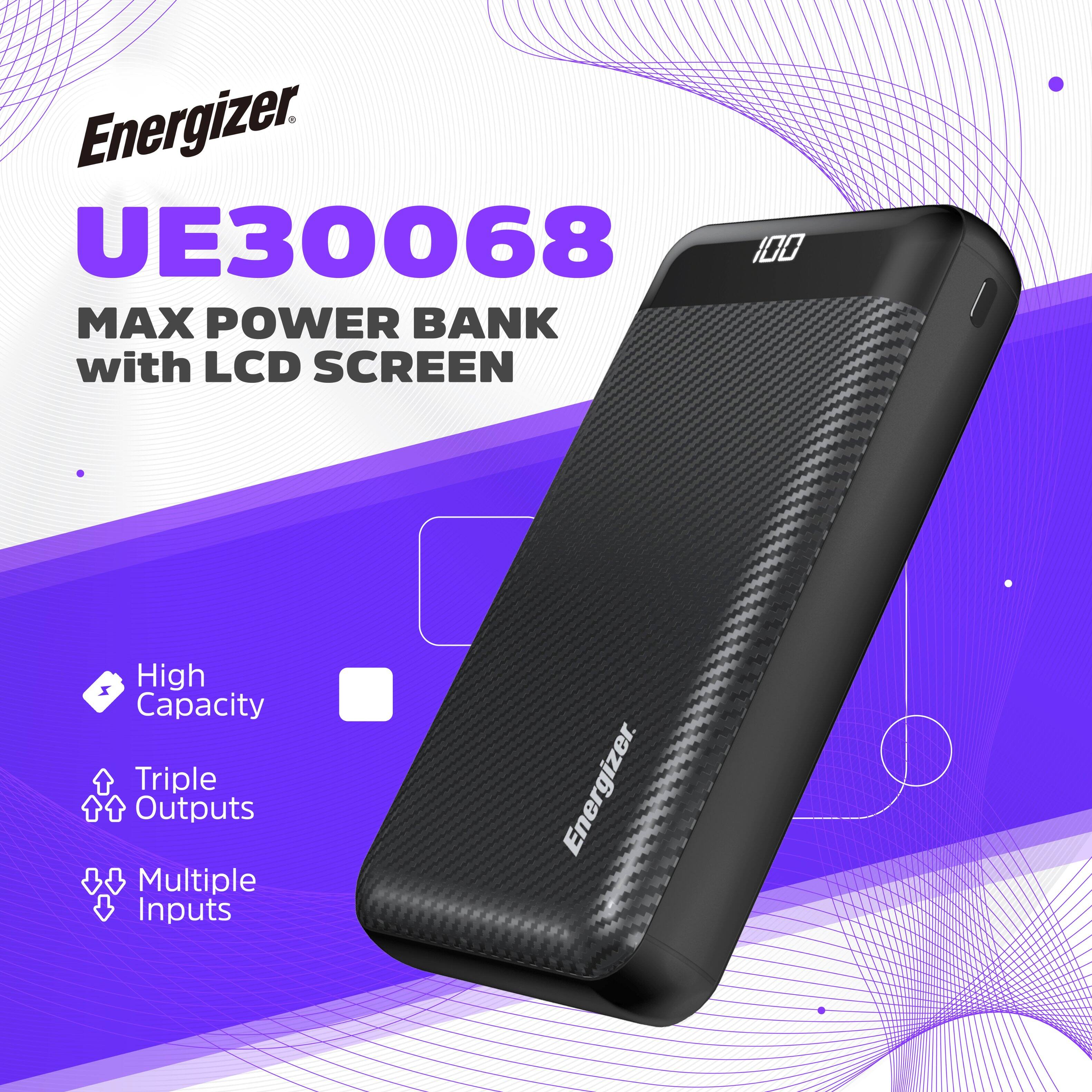 Energizer UE30068 100 MAX POWER BANK with LCD SCREEN High Capacity Triple Outputs Multiple Inputs Energizer.