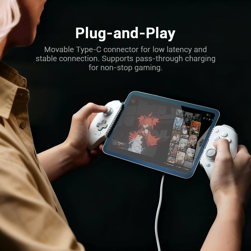 Plug-and-Play

Movable Type-C connector for low latency and stable connection. Supports pass-through charging for non-stop gaming.