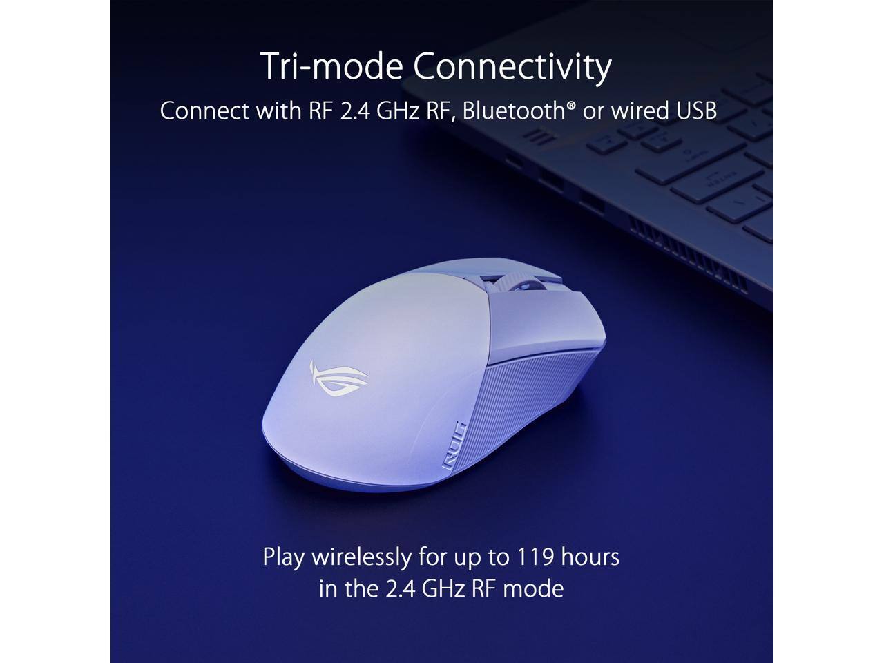 Tri-mode Connectivity  
Connect with RF 2.4 GHz RF, Bluetooth® or wired USB  

Play wirelessly for up to 119 hours in the 2.4 GHz RF mode