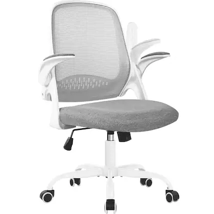 Front. Neo Chair - Ergonomic Office Chair, Mesh Back with Flip-Up Arms, Comfy Lumbar Support, Adjustable Height & Rolling Wheels - Steel Base-Gray.