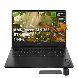 HP - Omen 17 17.3" FHD Gaming Laptop,RTX 5060,Ryzen AI 9 365,64GB RAM,2TB SSD+288GB Dock Set,Backlit Keyboard,Win 11 - Black