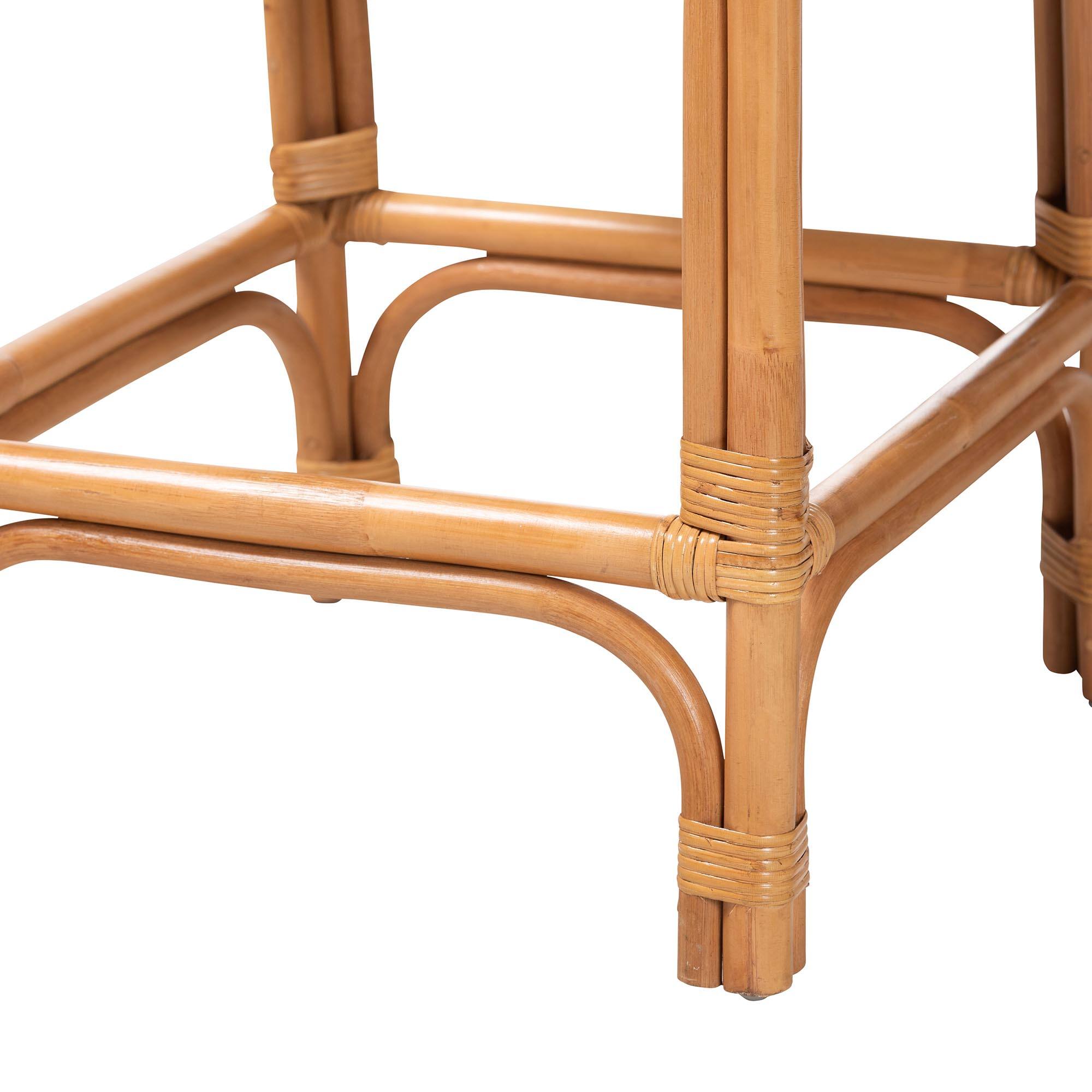 Alt View 2. bali & pari - Oberon Natural Rattan Counter Stool with Cushion - Handwoven Wicker Kitchen Island Seating with Sunburst Backrest - Light Honey.
