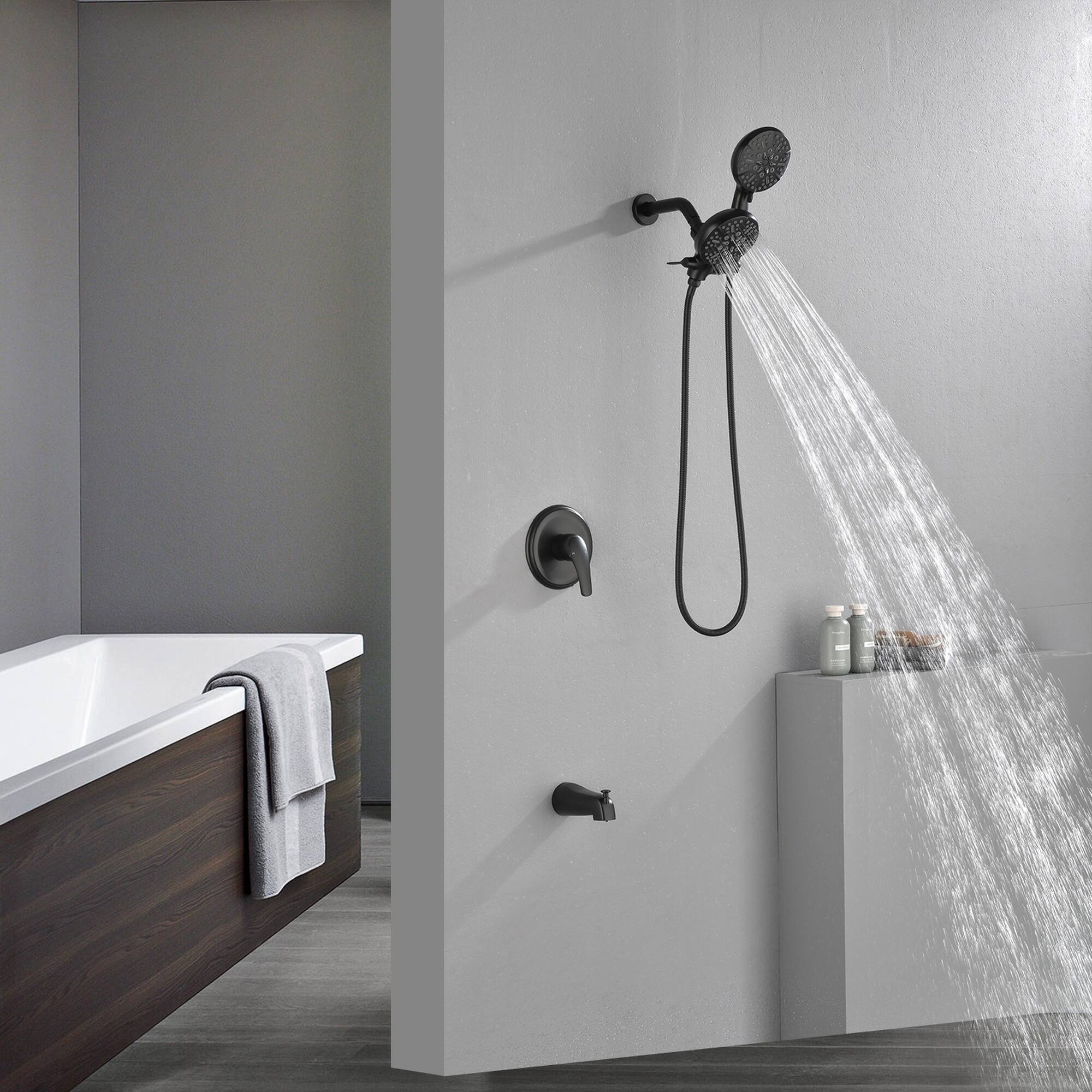 Alt View 2. Boyel Living - Matte Black Dual Shower Head System Brass SUS304 1-Function Valve 7-Function Sprayers cUPC - Black.