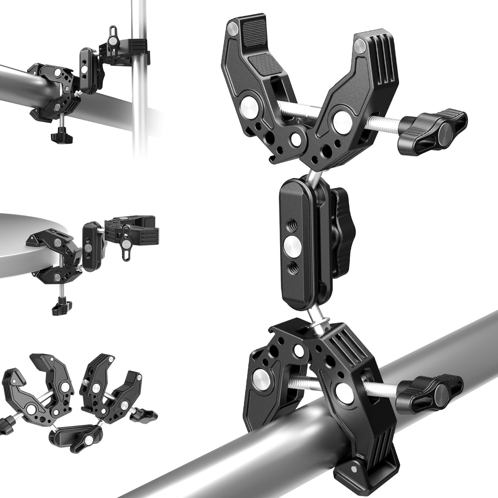Neewer - Double Super Clamp with Magic Arm & Cold Shoe Mount for Studio Light, Reflector, Flag on Stands & Poles