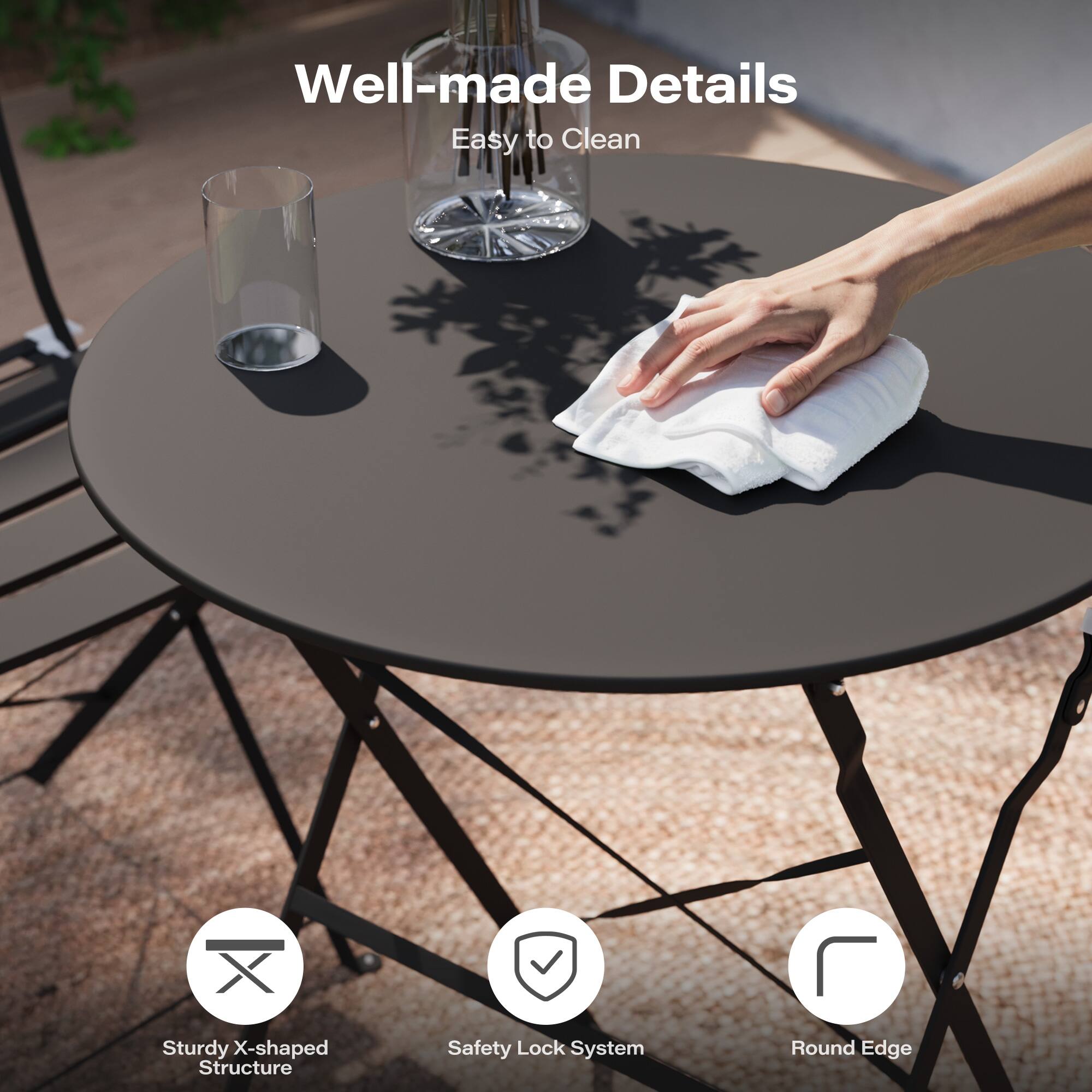 - Well-made Details
- Easy to Clean
- Sturdy X-shaped Structure
- Safety Lock System
- Round Edge