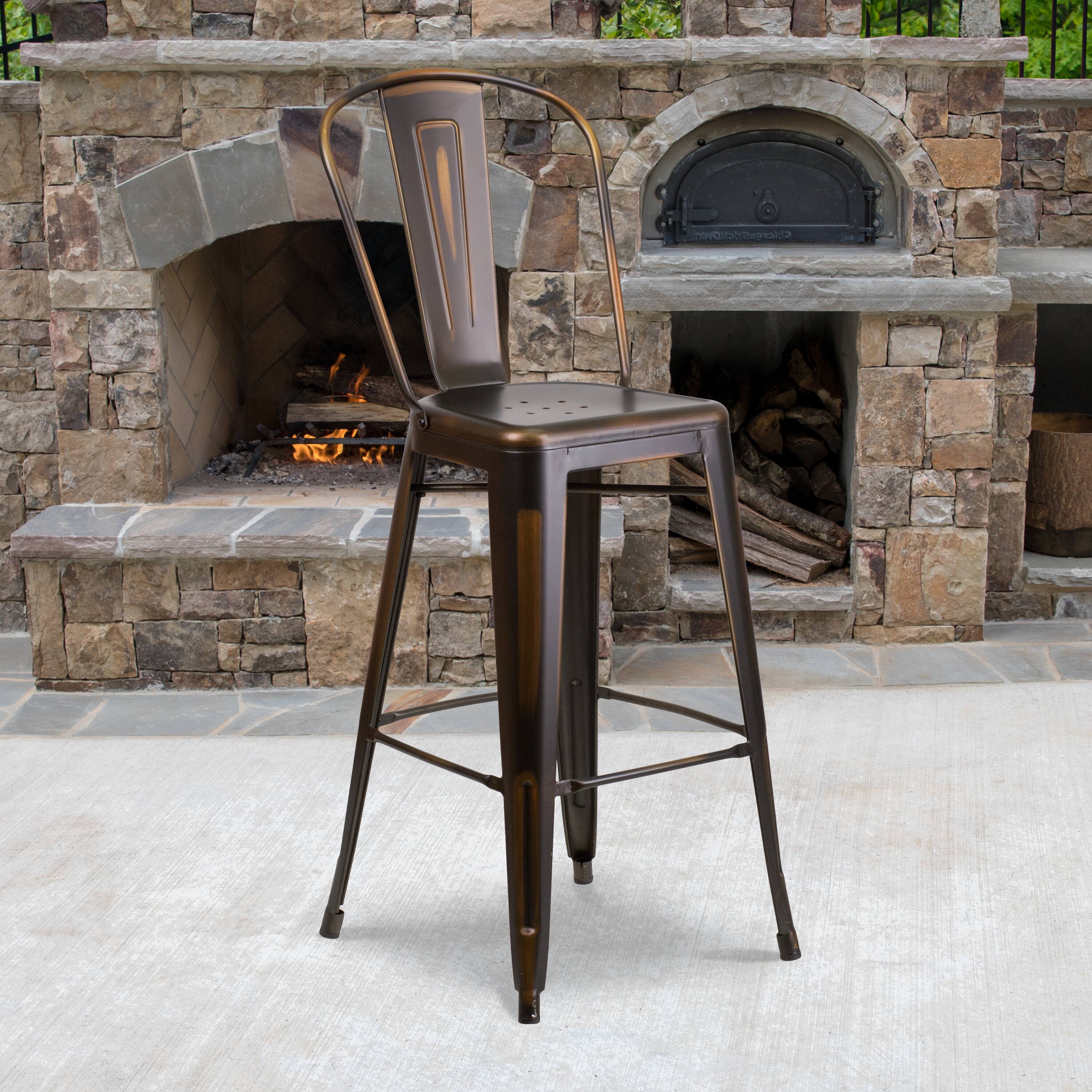 Angle. Flash Furniture - Cindy Commercial Grade 30" High Distressed Copper Metal Indoor-Outdoor Barstool with Back - Brown.