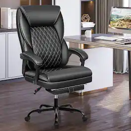 Brick Attic - High-back Executive Office Chair with Footrest And Lumbar Support, Ergonomically Designed, High-back Leather Chair - Black