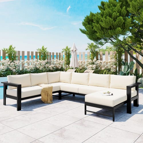 Siljoy - U-shaped multi-person outdoor sofa set, suitable for gardens, backyards, and balconies - White