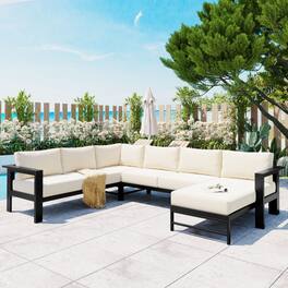 Siljoy - U-shaped multi-person outdoor sofa set, suitable for gardens, backyards, and balconies - White