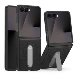 Dteck - Magnetic Case for Samsung Galaxy Z Flip8 Shockproof PU Leather Slim Kickstand Cover - Black