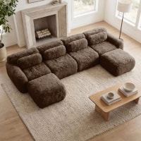 Roomtec - Ushaped Boneless Sofa32D High Density Sponge BottomAntiSlip DesignNo Assembly RequiredErgonomic DesignFree Combination - Chocolate