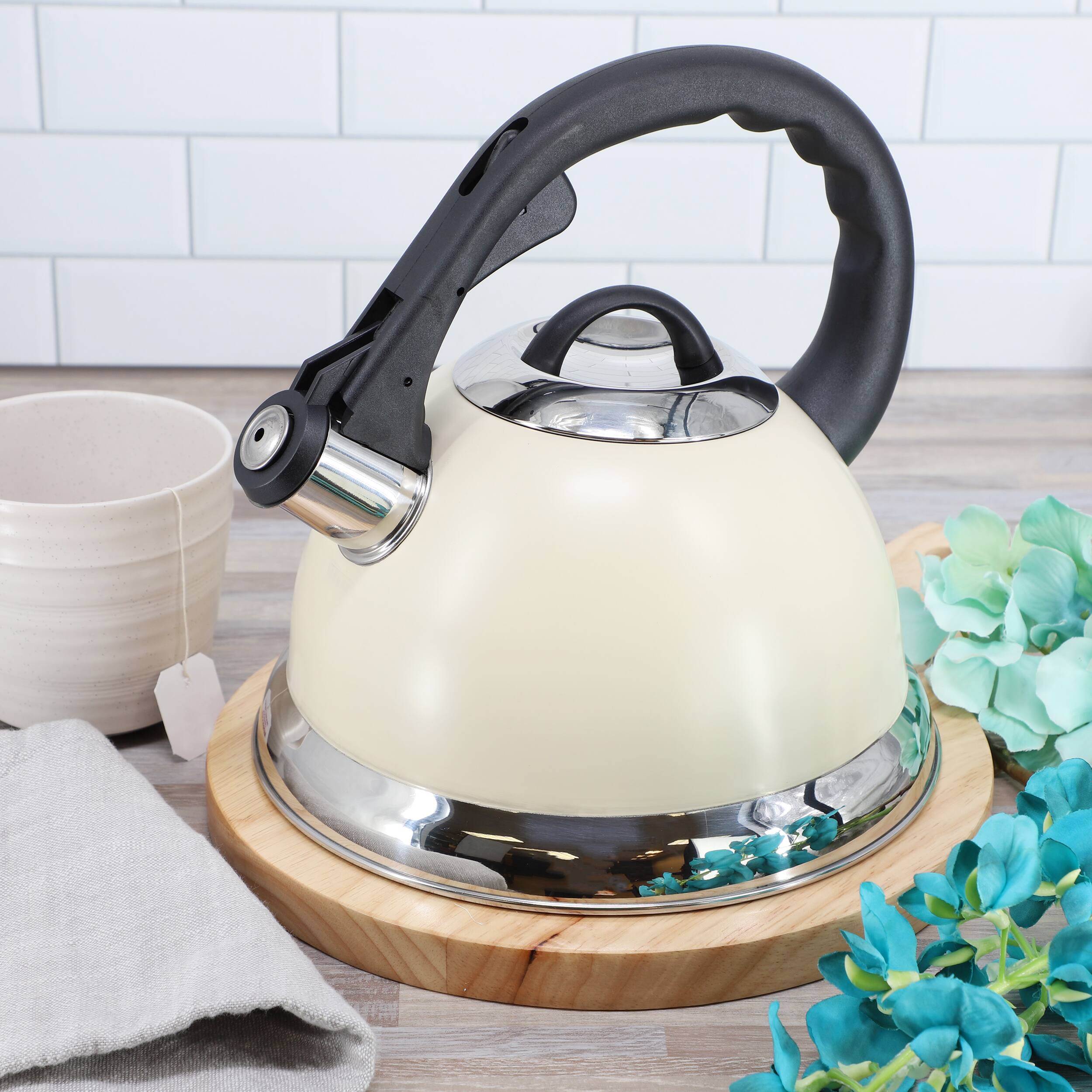 Alt View 6. Mr. Coffee - Mr. Coffee Clarefield 2.4 Quart Stainless Steel Whistling Tea Kettle in White - Cream.