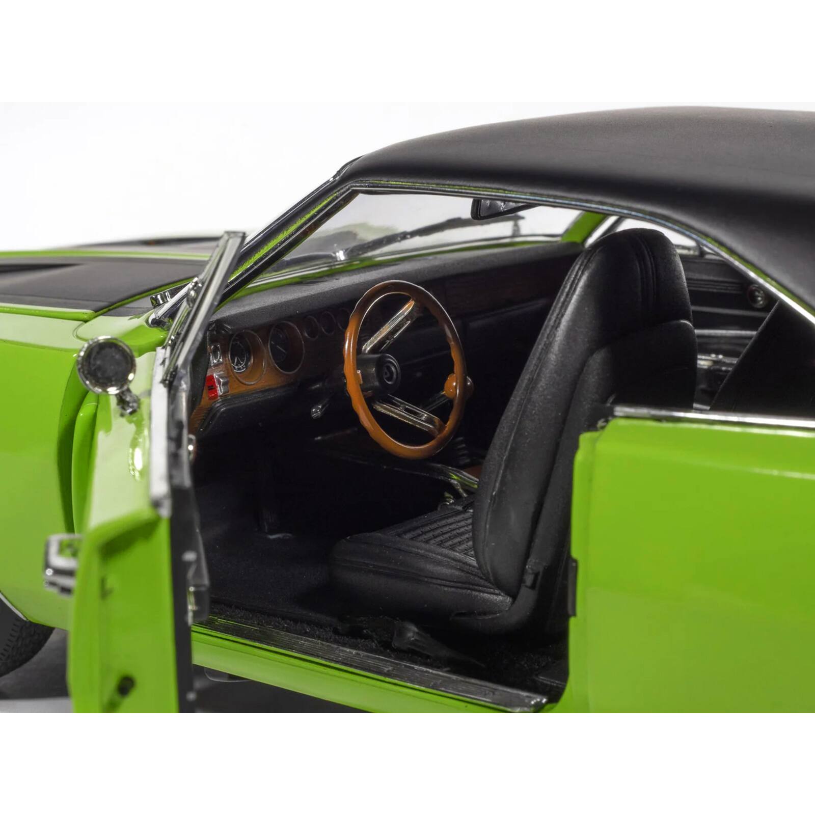 Alt View 3. Autoworld - 1970 Dodge Charger R/T (MCACN) Sublime Green with Black Stripes and Black Vinyl Top 1/18 Diecast Model Car by Auto World - Multicolor.